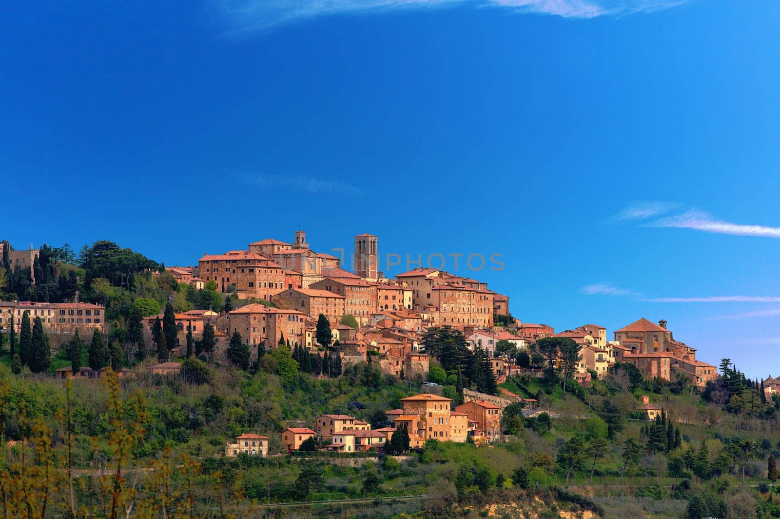 The town of Montepulciano on a hill in Tuscany
