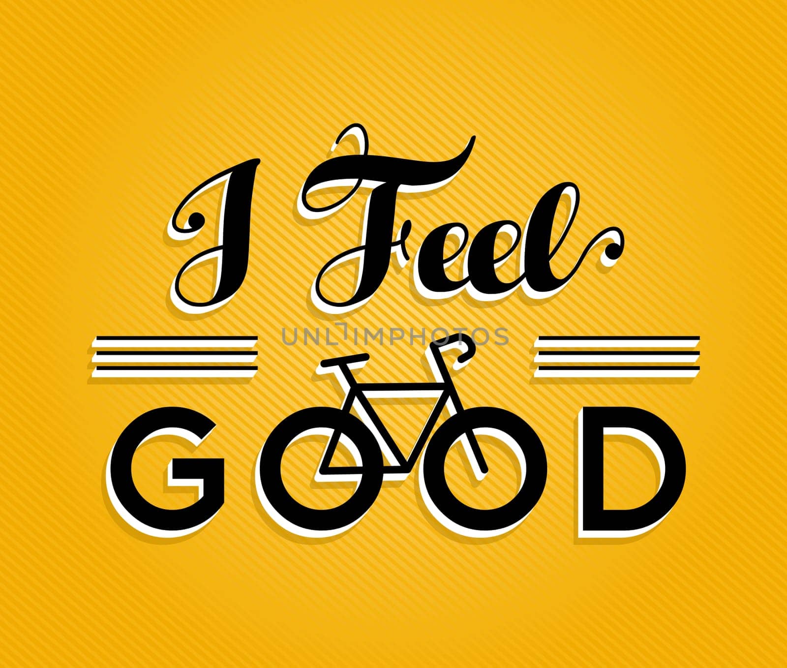 I feel good text quote, motivation bike concept poster design with retro font and bicycle outline silhouette. EPS10 vector.