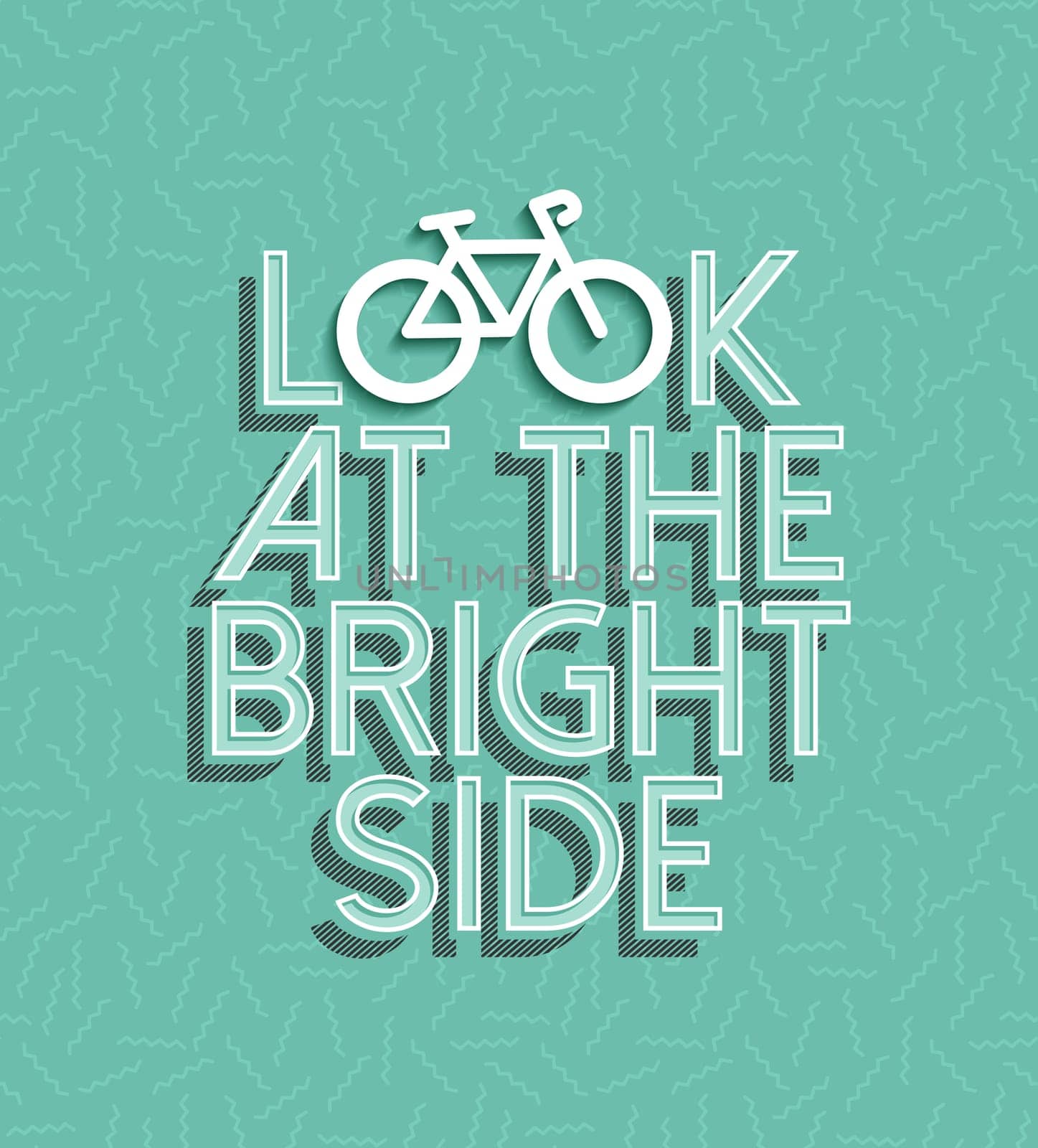 Bicycle motivation concept poster, look at the bright side text quote with bike silhouette outline and retro elements. EPS10 vector.