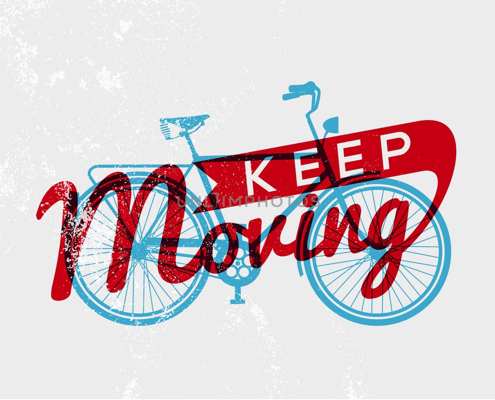 Healthy lifestyle bike retro concept typography poster, grunge texture design with keep moving text. EPS10 vector.