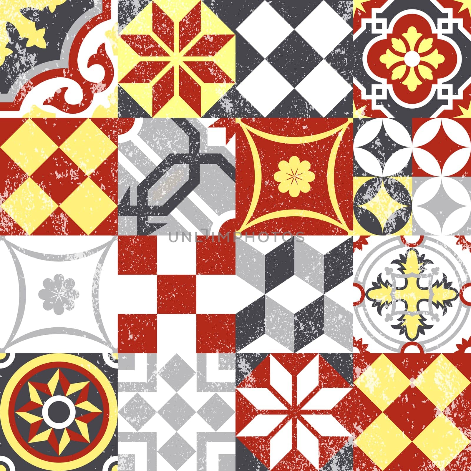 Vintage patchwork seamless pattern background with traditional tile decoration, classic oriental mosaic designs. EPS10 vector.