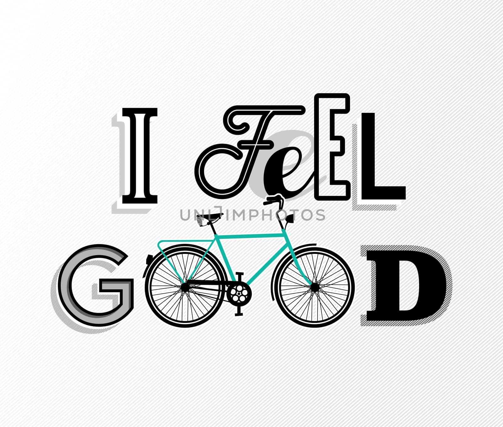 Motivation text quote bicycle concept poster, I feel good retro font and bike outline decoration. EPS10 vector.