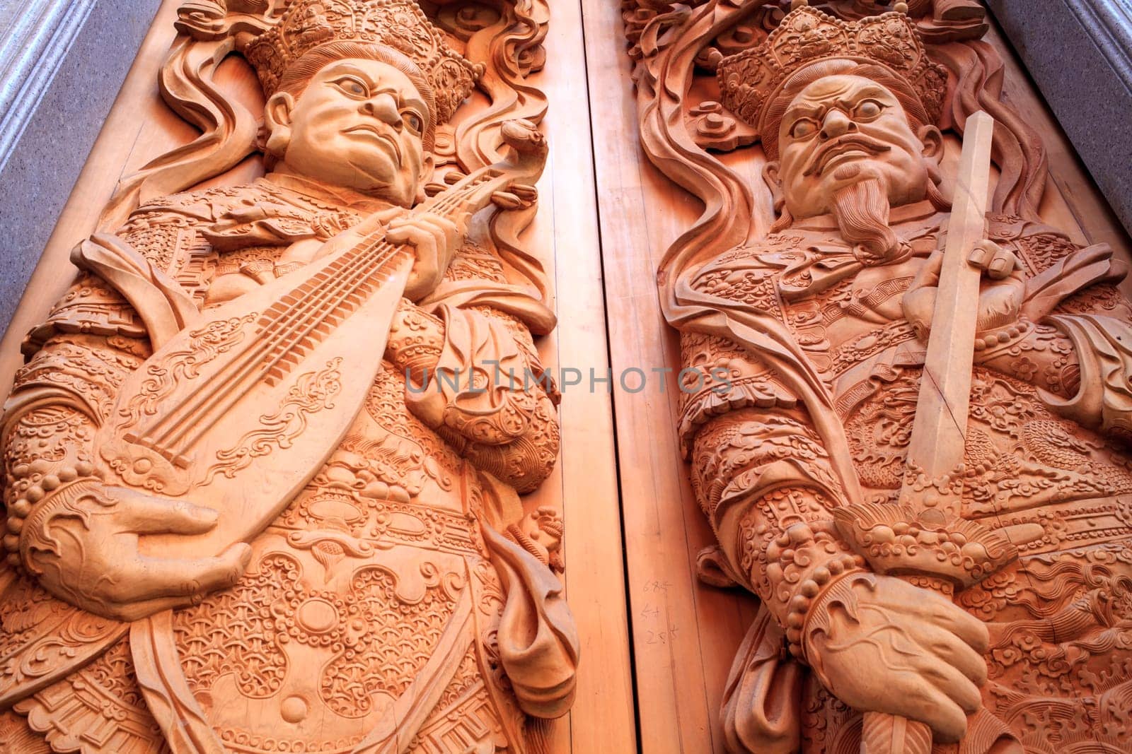 Wood carving Buddhist temple door public places of Buddhist worship
