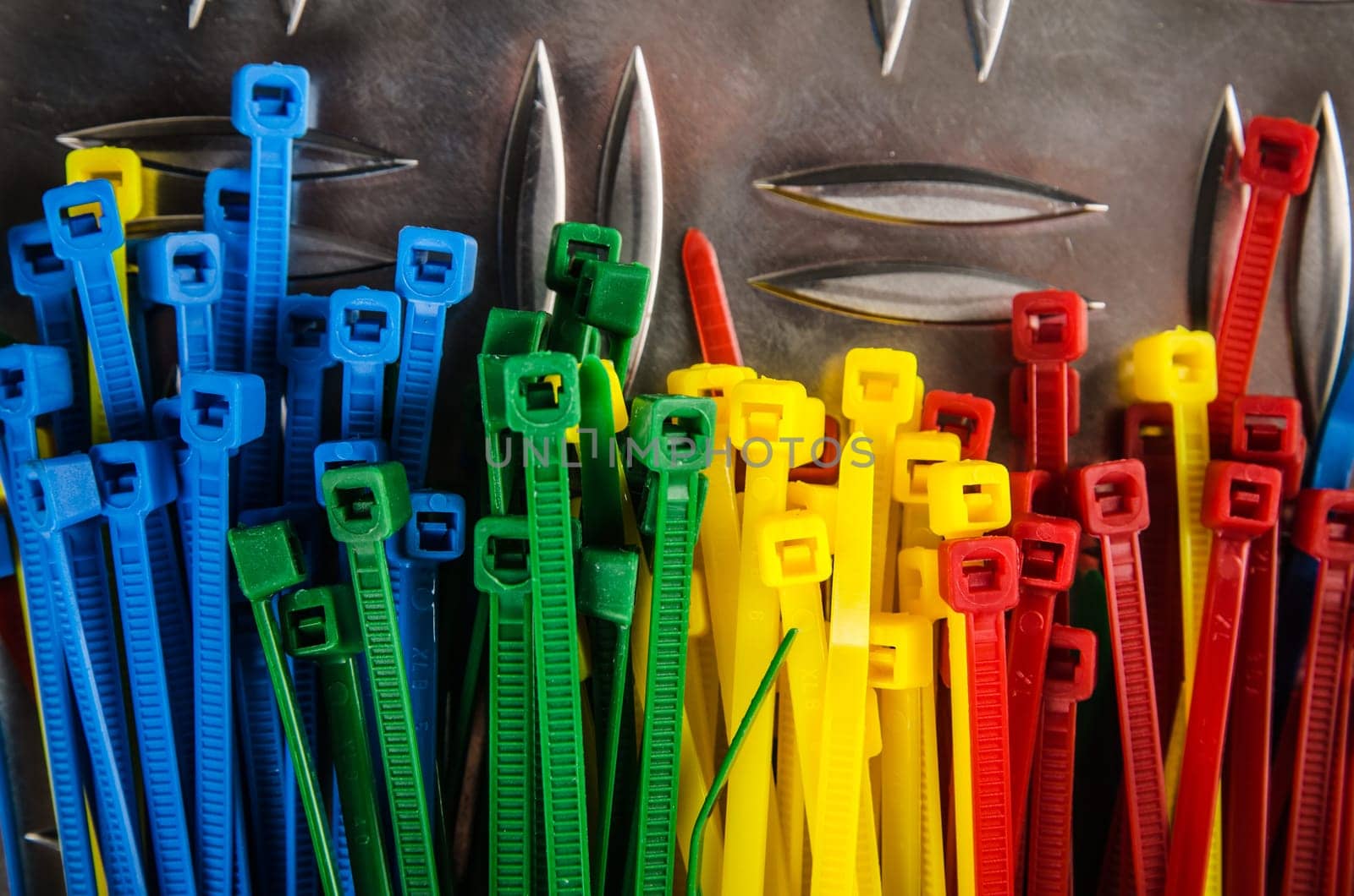 Set colored cable ties, close up