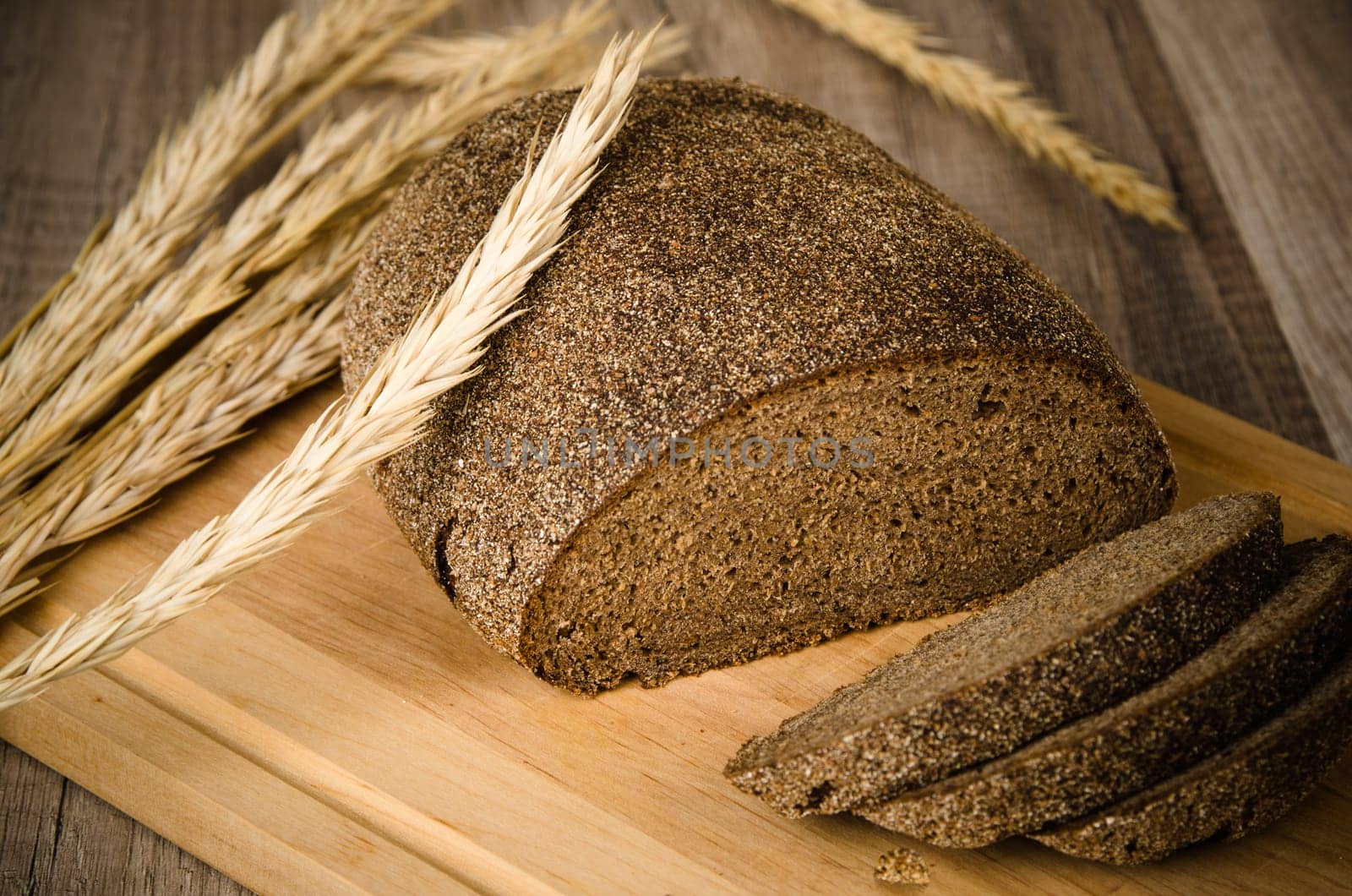 Black homemade bread and rye cones, close-up