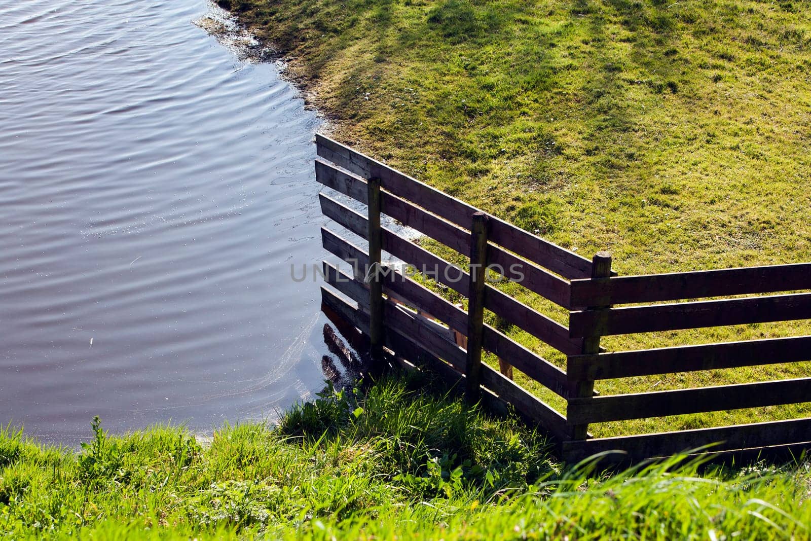 Wooden fence divides the grassland