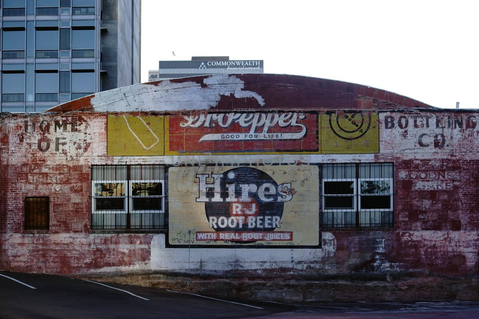San Diego,United States - December 25,2015: The old facade of a vintage beverage store between modern skyscrapers on December 25,2015 in downtown San Diego.