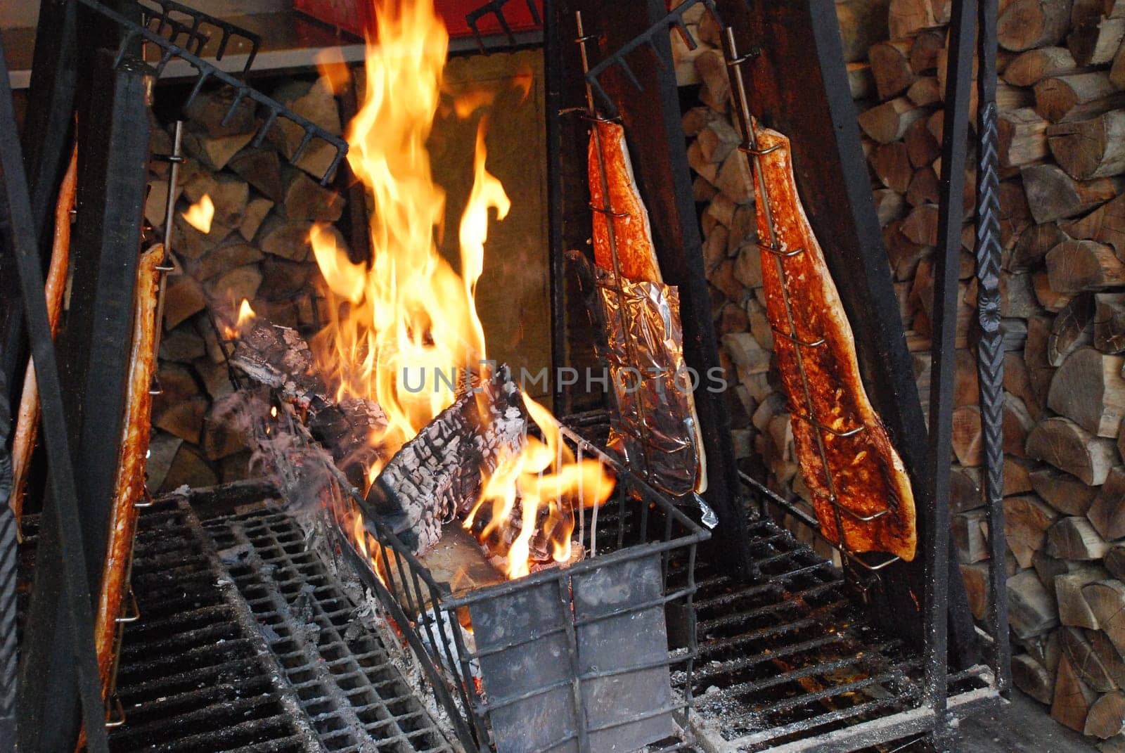 Flammlachs Finnish Specialty Salmon Fish Fire Grill Flame Wood Charcoal