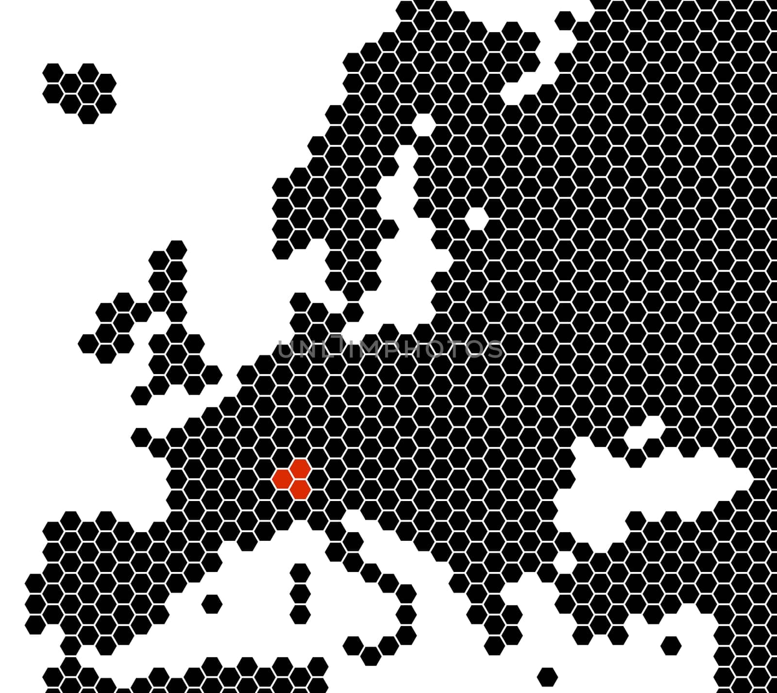 Black isolated map of Europe from hexagons - Switzerland
