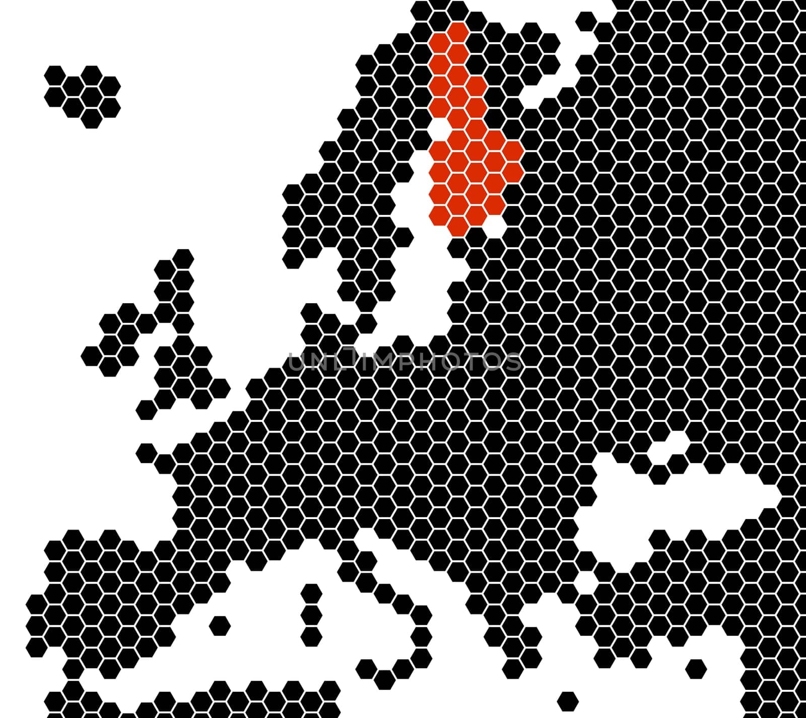 Black isolated map of Europe from hexagons - Finland
