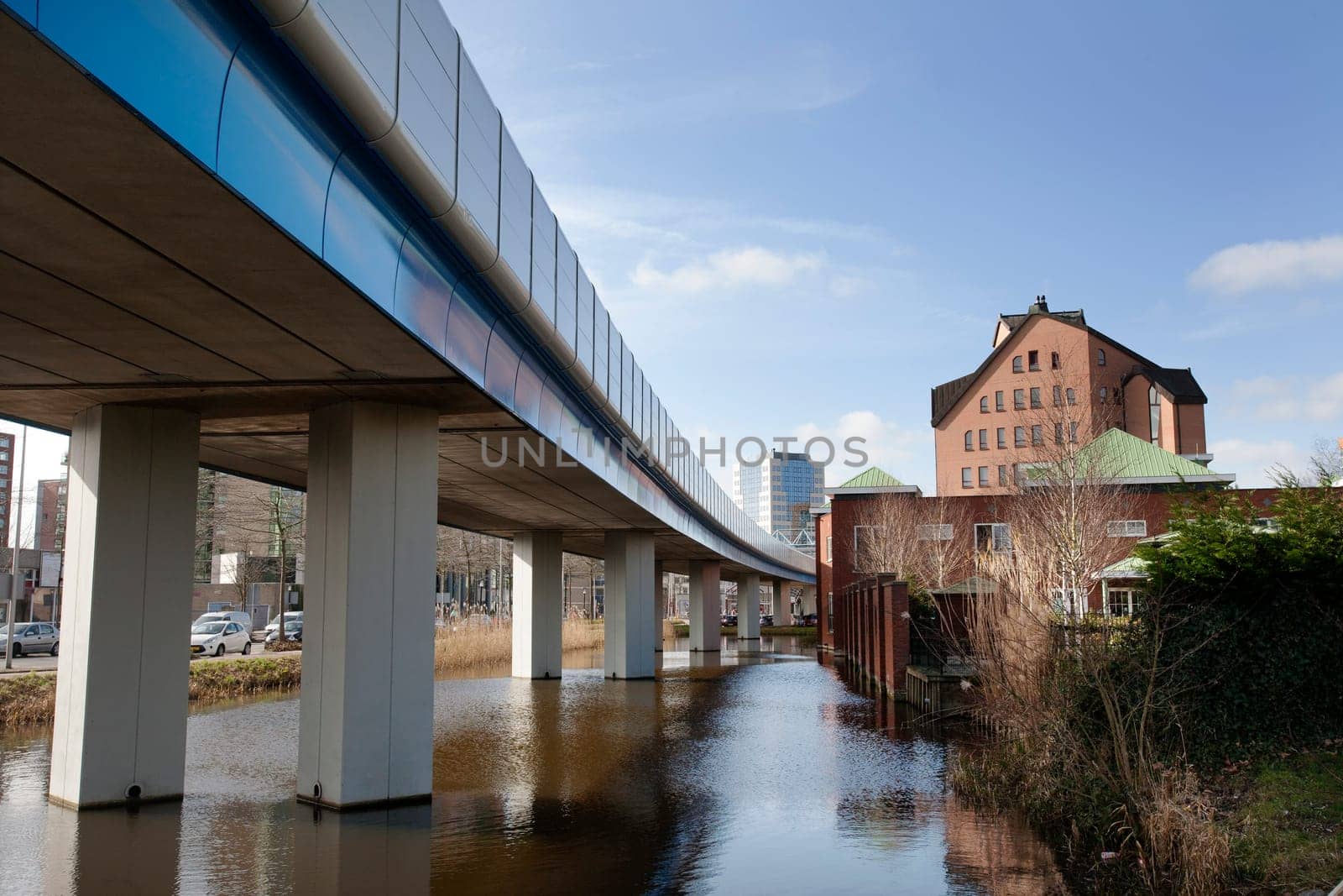 The subway connection from Rotterdam to Capelle aan den IJssel. In Rotterdam the subway goes underground.