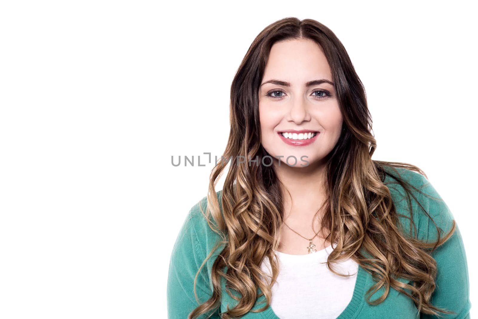 Picture of a smiling woman isolated on white