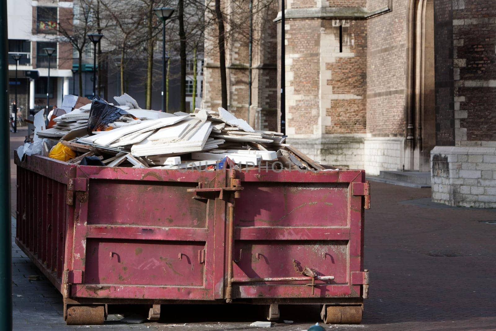 Container loaded with demolished construction material
