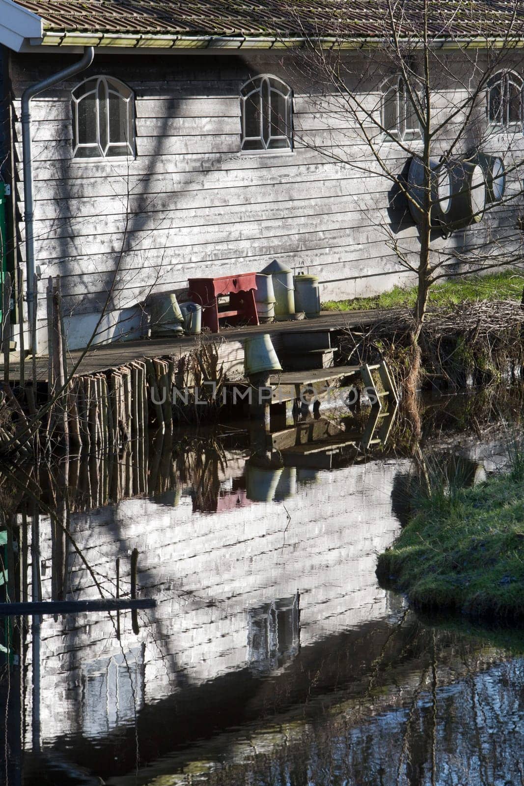 Washing place, for cleaning buckets, behind a barn at a farm in Lekkerkerk, in the Netherlands