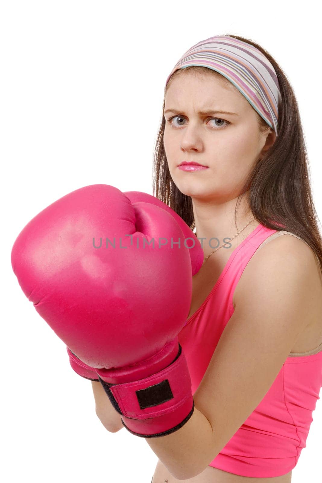 a fitness woman with the pink boxing gloves
