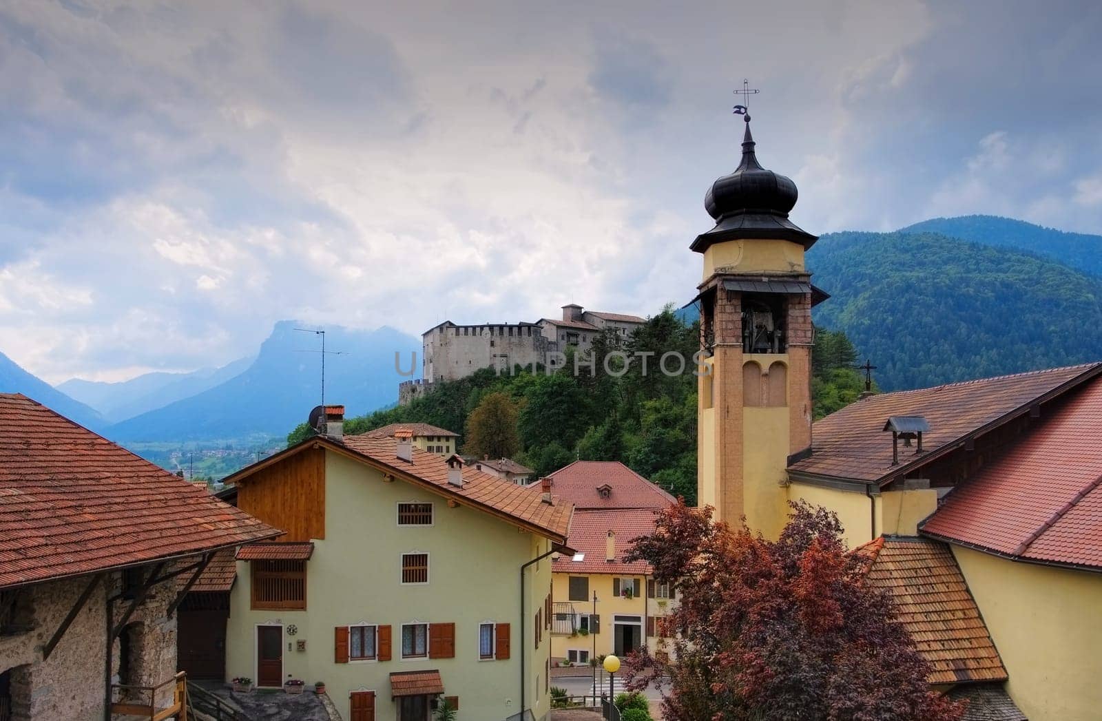 the Italian town and castle Stenico in northern Italy