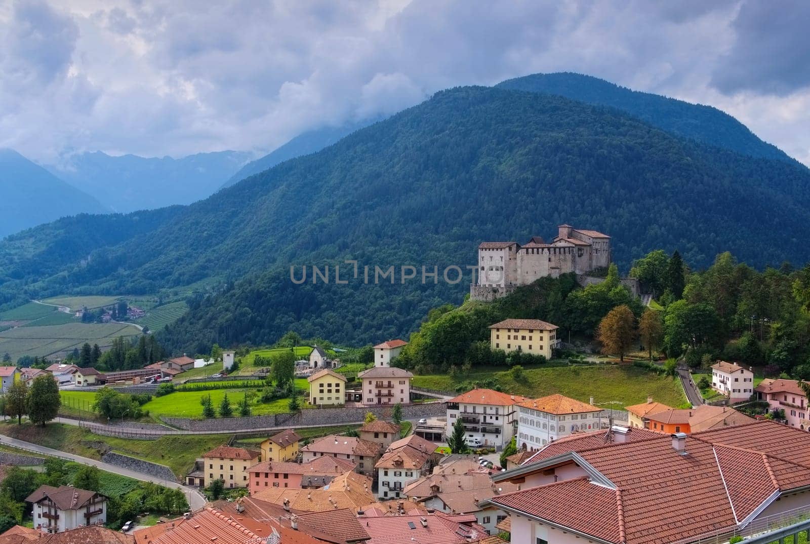 the Italian town and castle Stenico in northern Italy