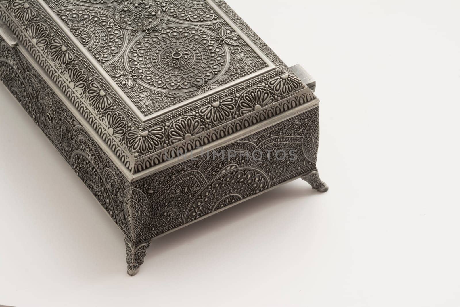 Decorative Metalwork Cutlery Box Isolated on White Background, Selection Path Included...
