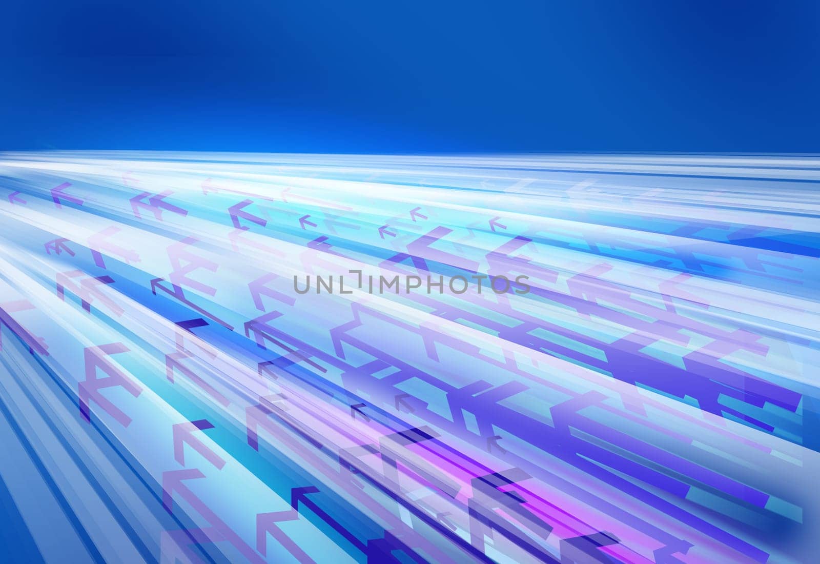 Purple and white direction arrows moving fast through virtual lines on blue background.
