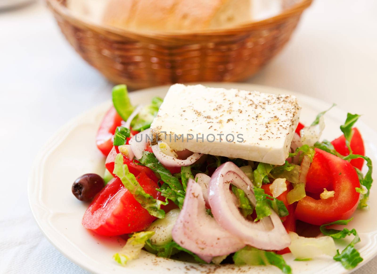 Greek salad in a restaurant