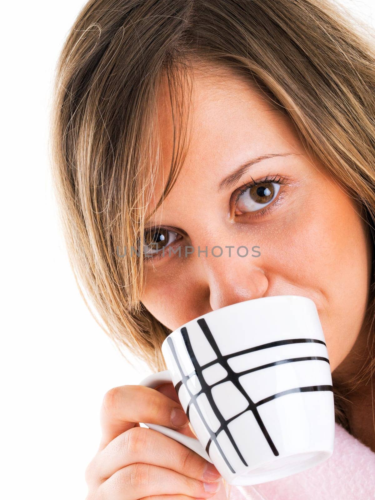 Woman in housecoat with coffee