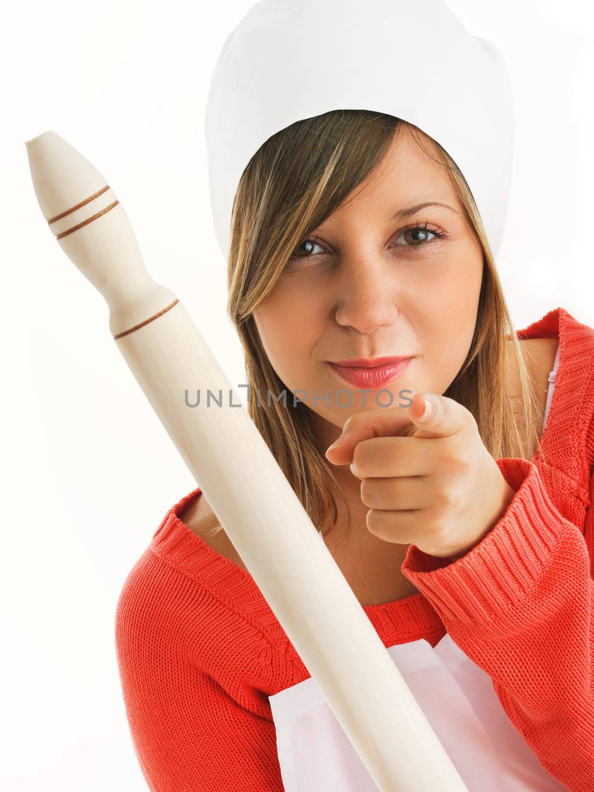 Chef with rolling pini, isolated on white