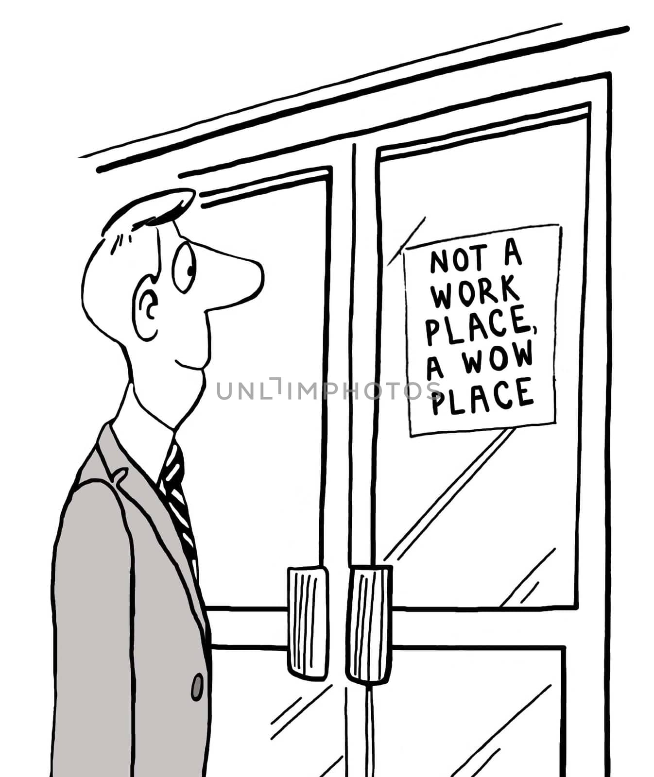 Business cartoon about corporate culture.  This is a 'wow' place to work.