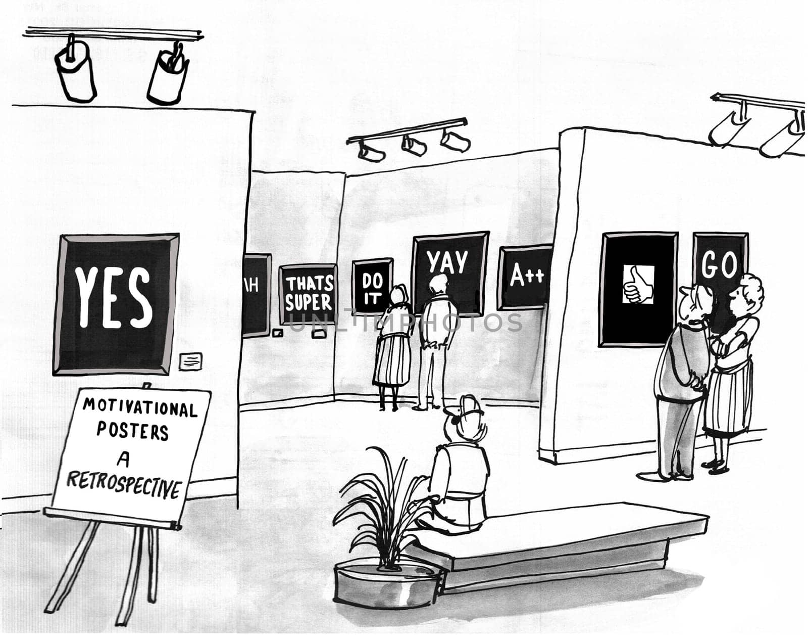Business cartoon about corporate culture.  The museum has a retrospective on motivational posters.