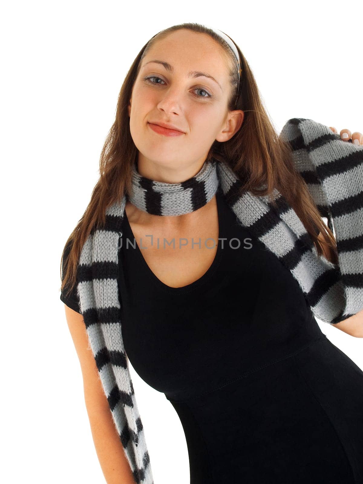 Young woman with shawl, isolated on white