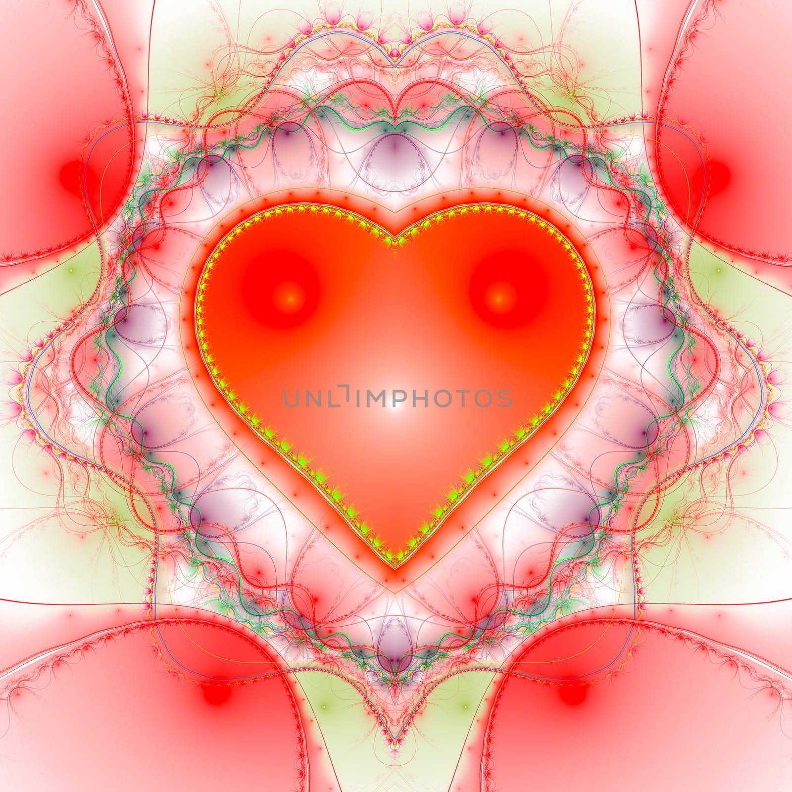 Red heart fractal - computer generated image for design.