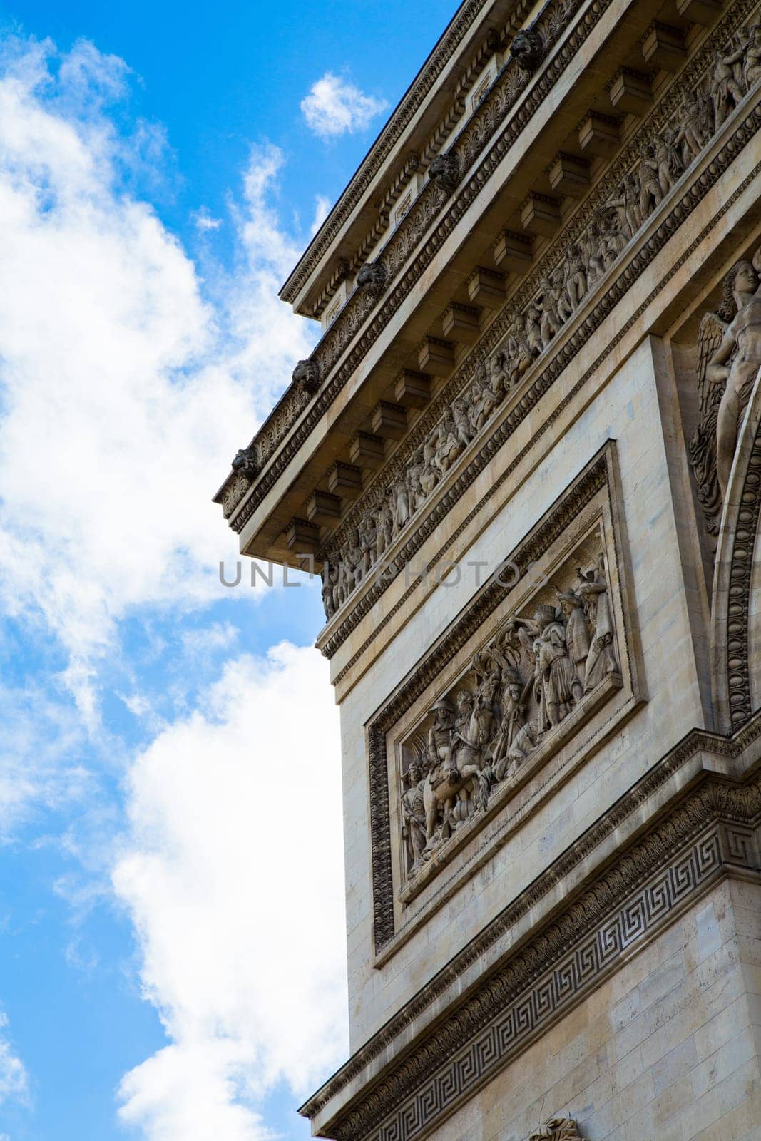 Close-up of the Arc de Triomphe in paris