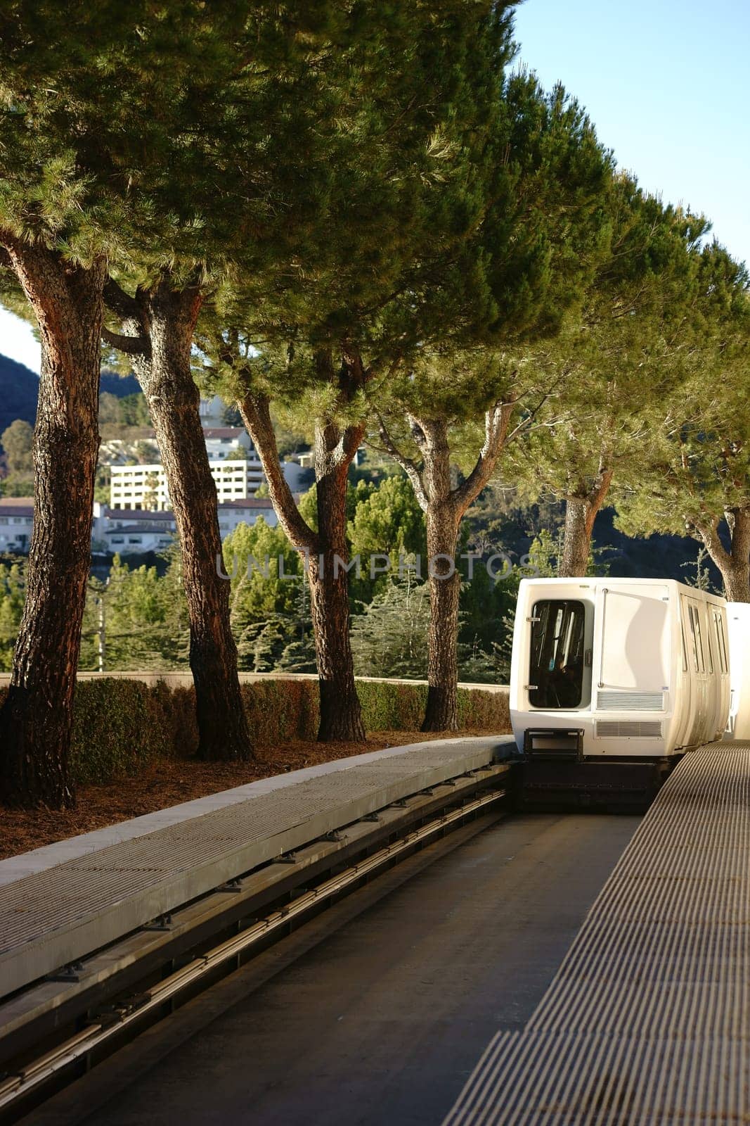 Los Angeles,United States - December 27,2015: A Shuttle train from the Getty Center shuttles between the parking garage and museum complex on December 27,2015 in Los Angeles.