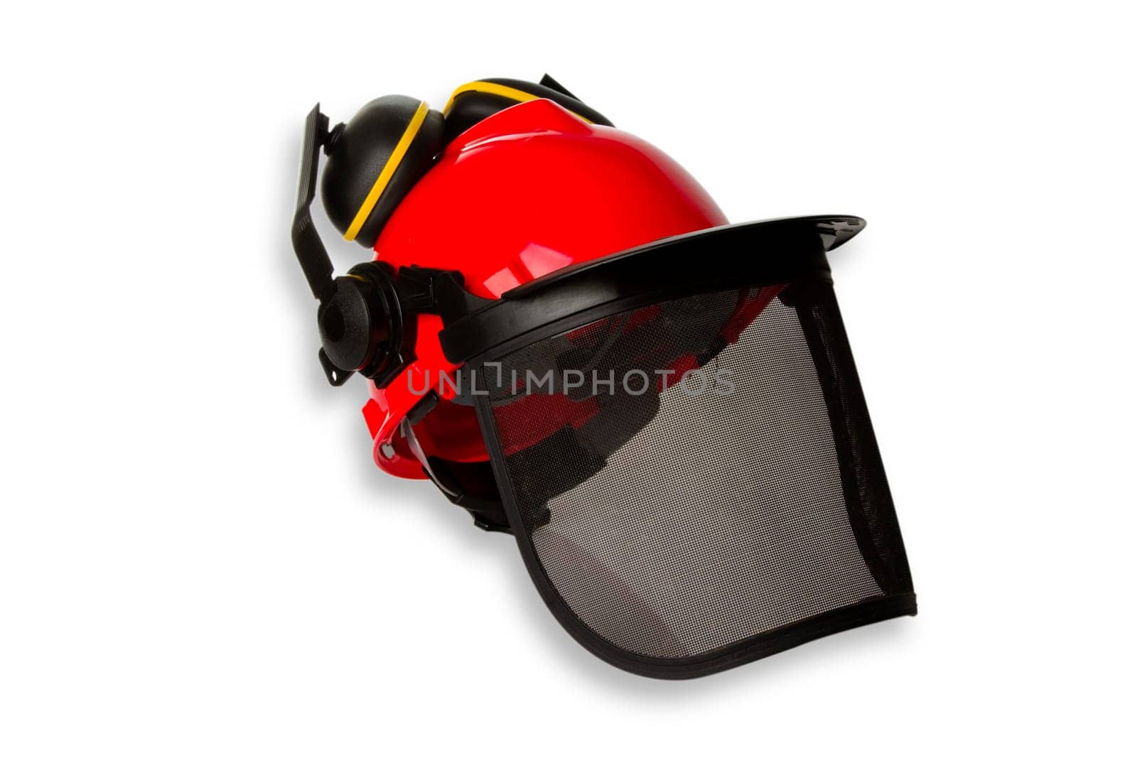 Protective helmet for forest work exempted on a white background