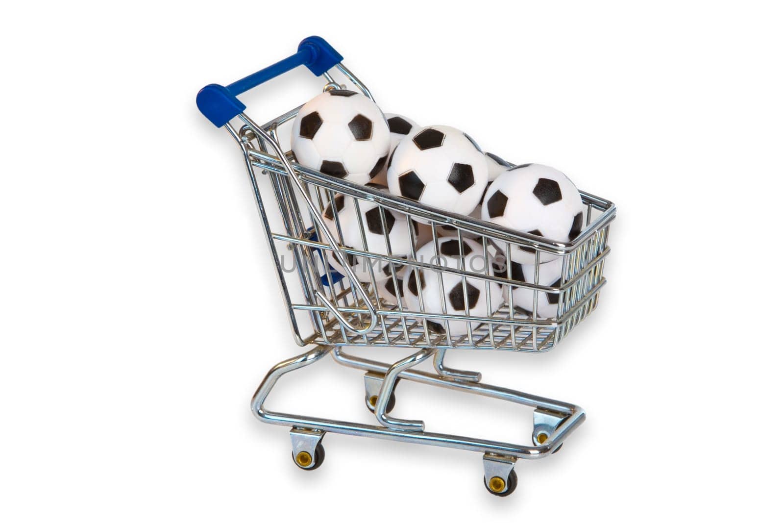 Footbaelle in a shopping cart exposed on a white background