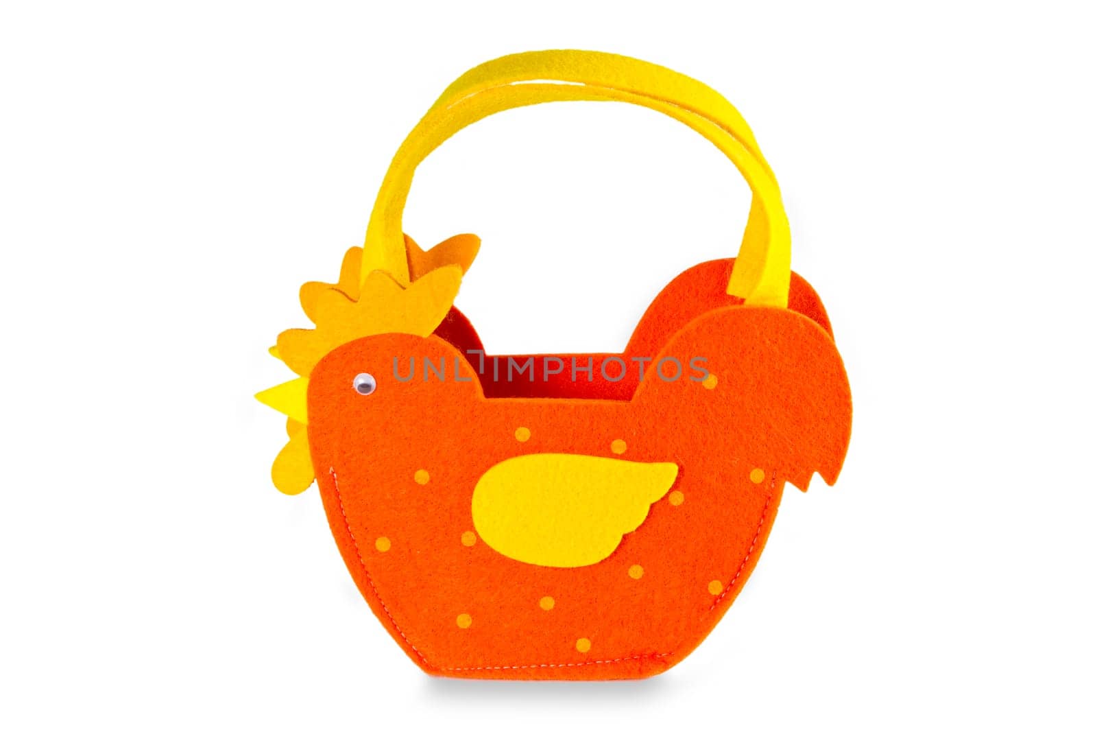 Easter basket made of felt exposed on white background