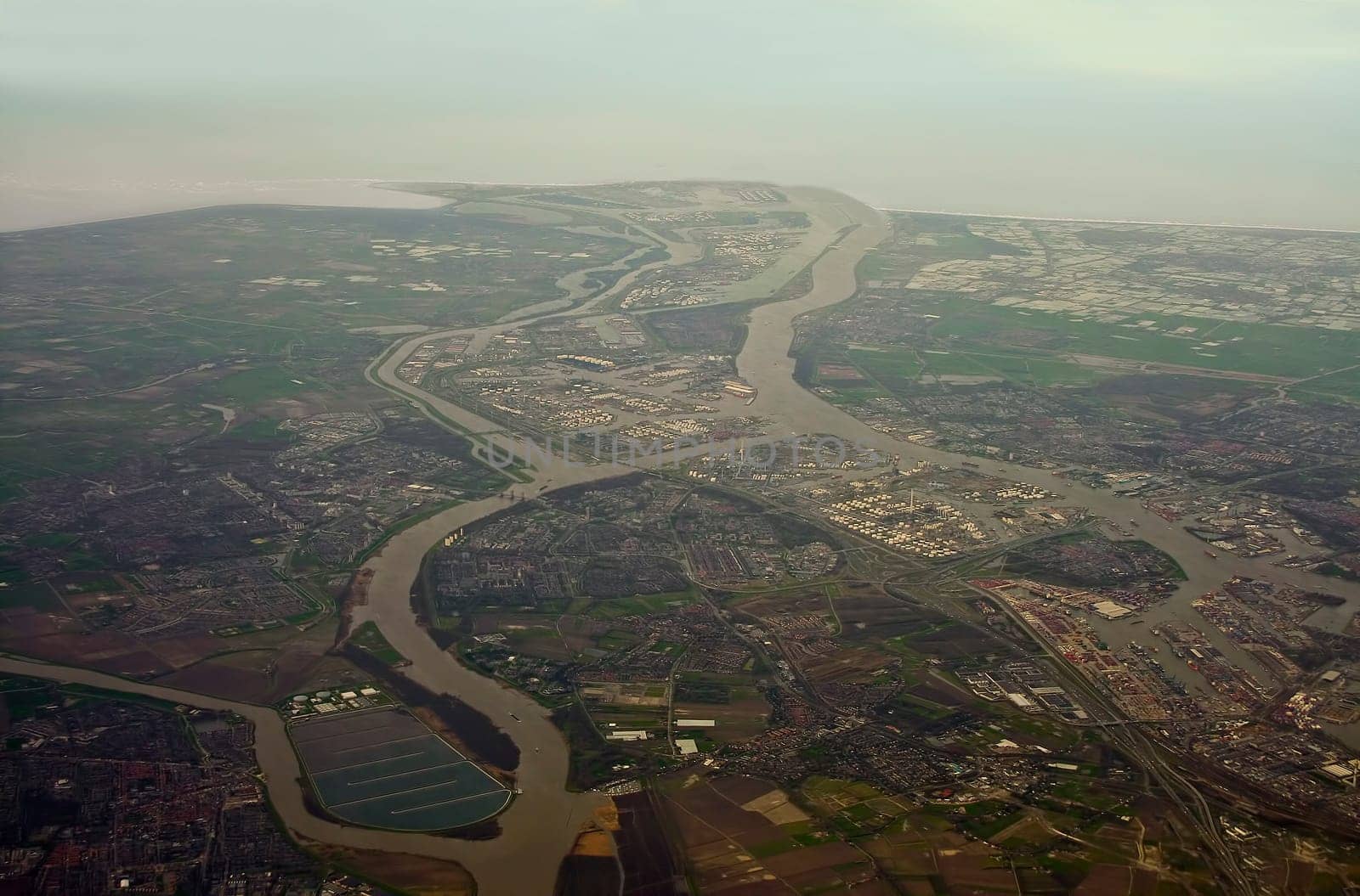 Aerial view of Amsterdam industrial outskirts