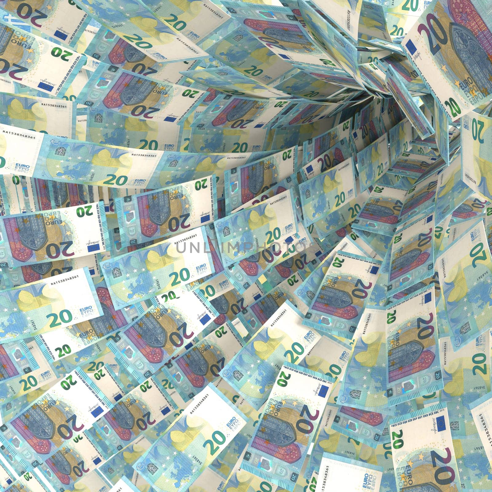 Money swirl of twenty euro notes
