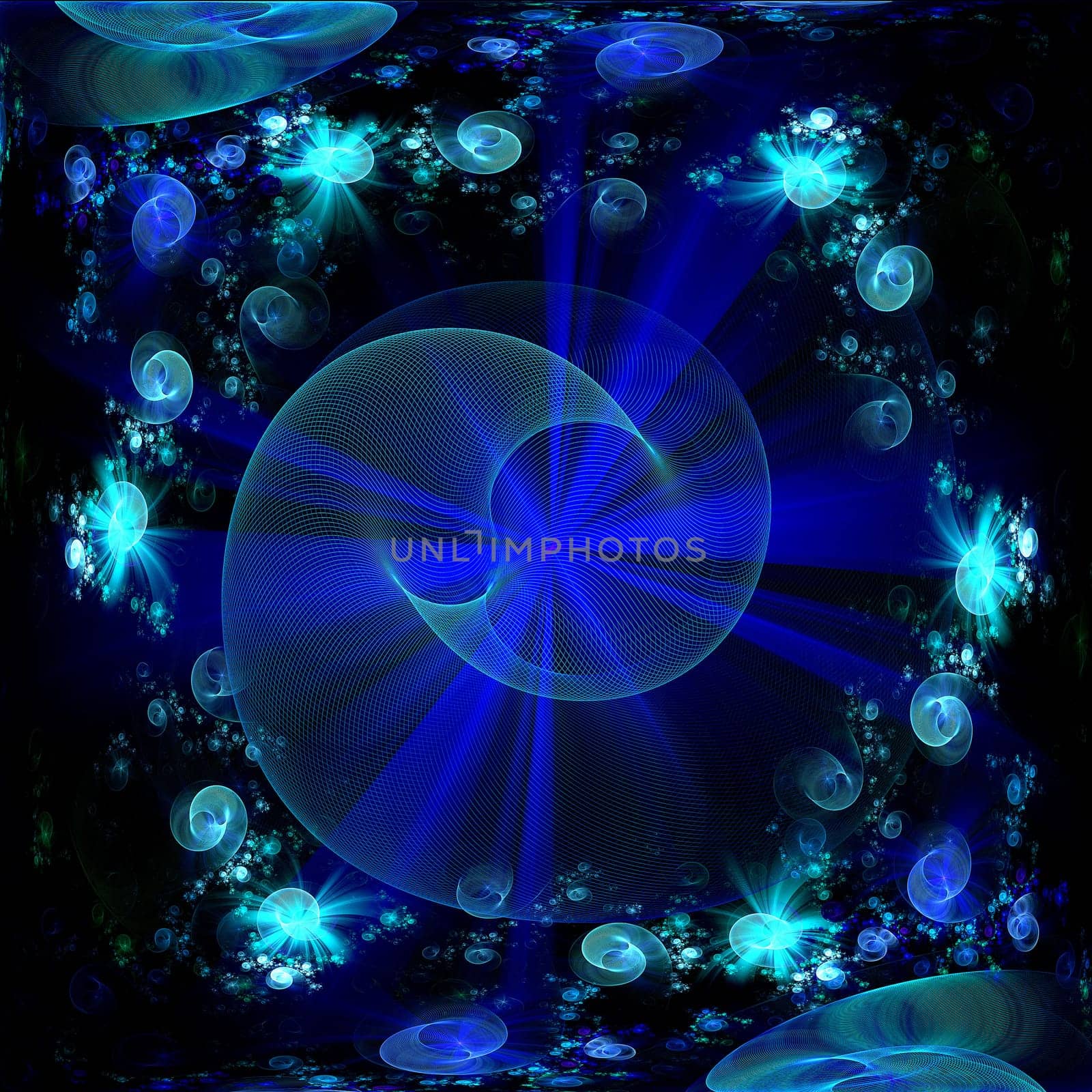 Abstract blue computer-generated image for frame and background.