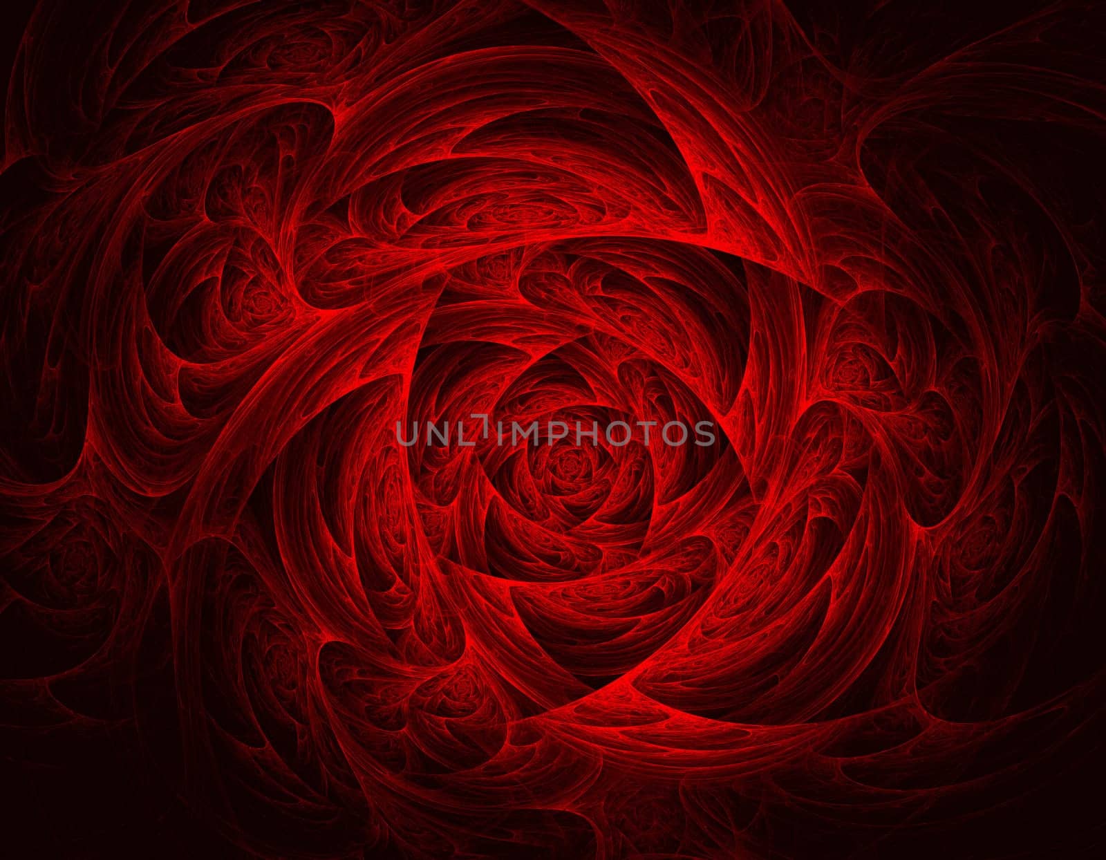 Abstract fractal red rose against a dark background. Computer-generated image for creative design.