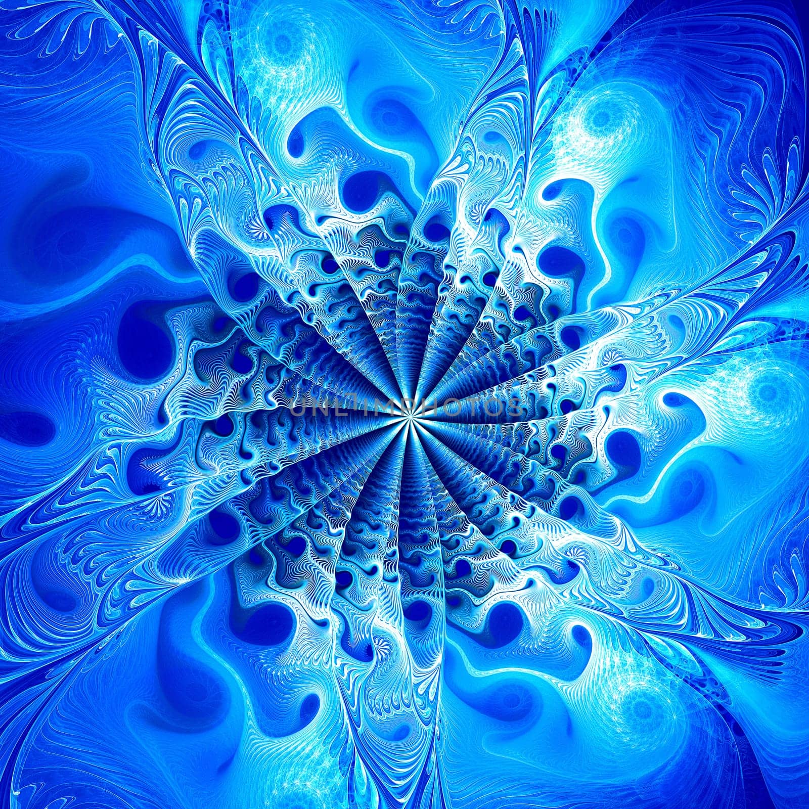 Abstract blue flower like a snowflake computer-generated image for background and graphic design element.
