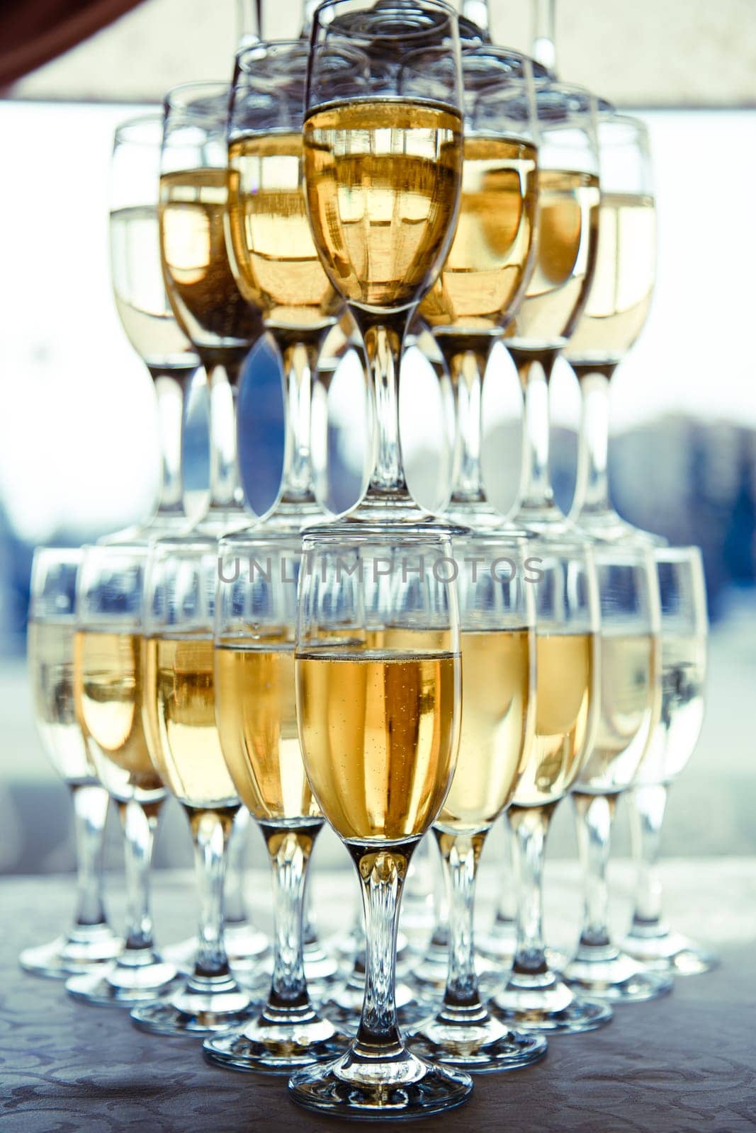 pyranid glasses of sparking vine
