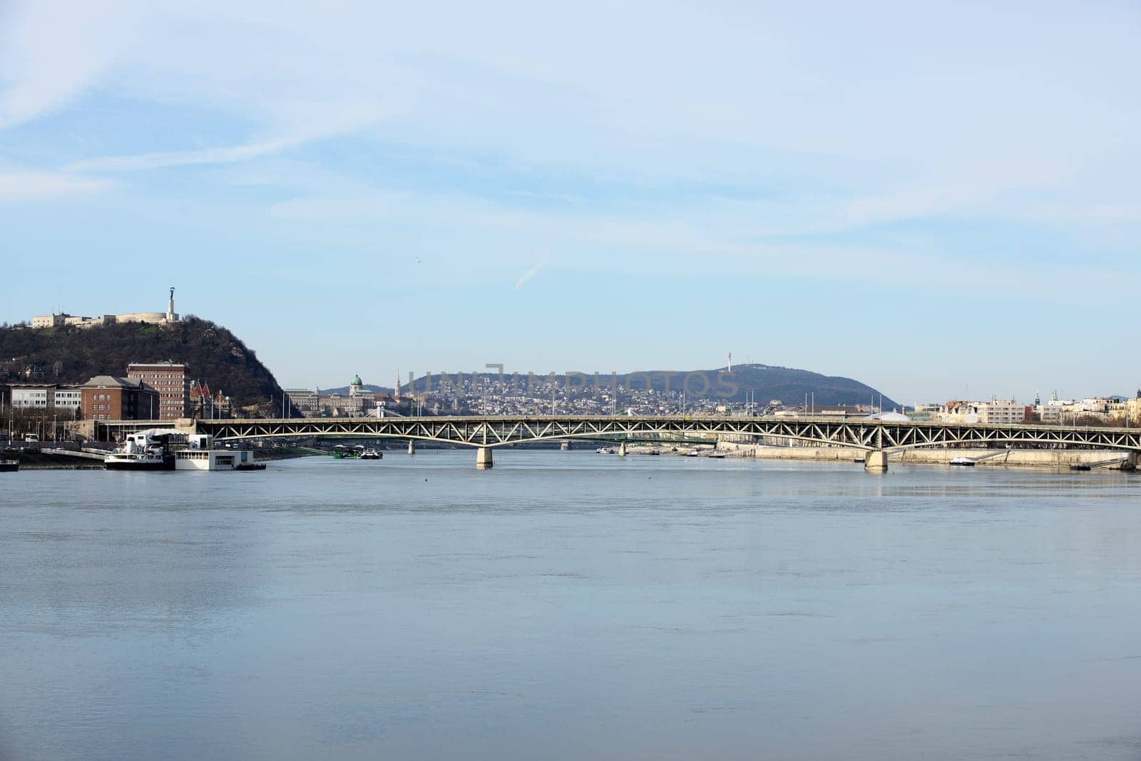 Petofi bridge between Gellert hill and Pest from river the Danube. Budapest - Hungary