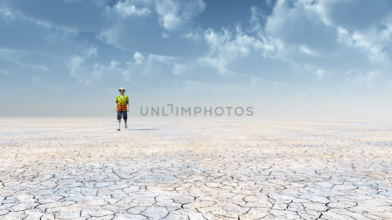Computer-generated 3D illustration with a man in the desert