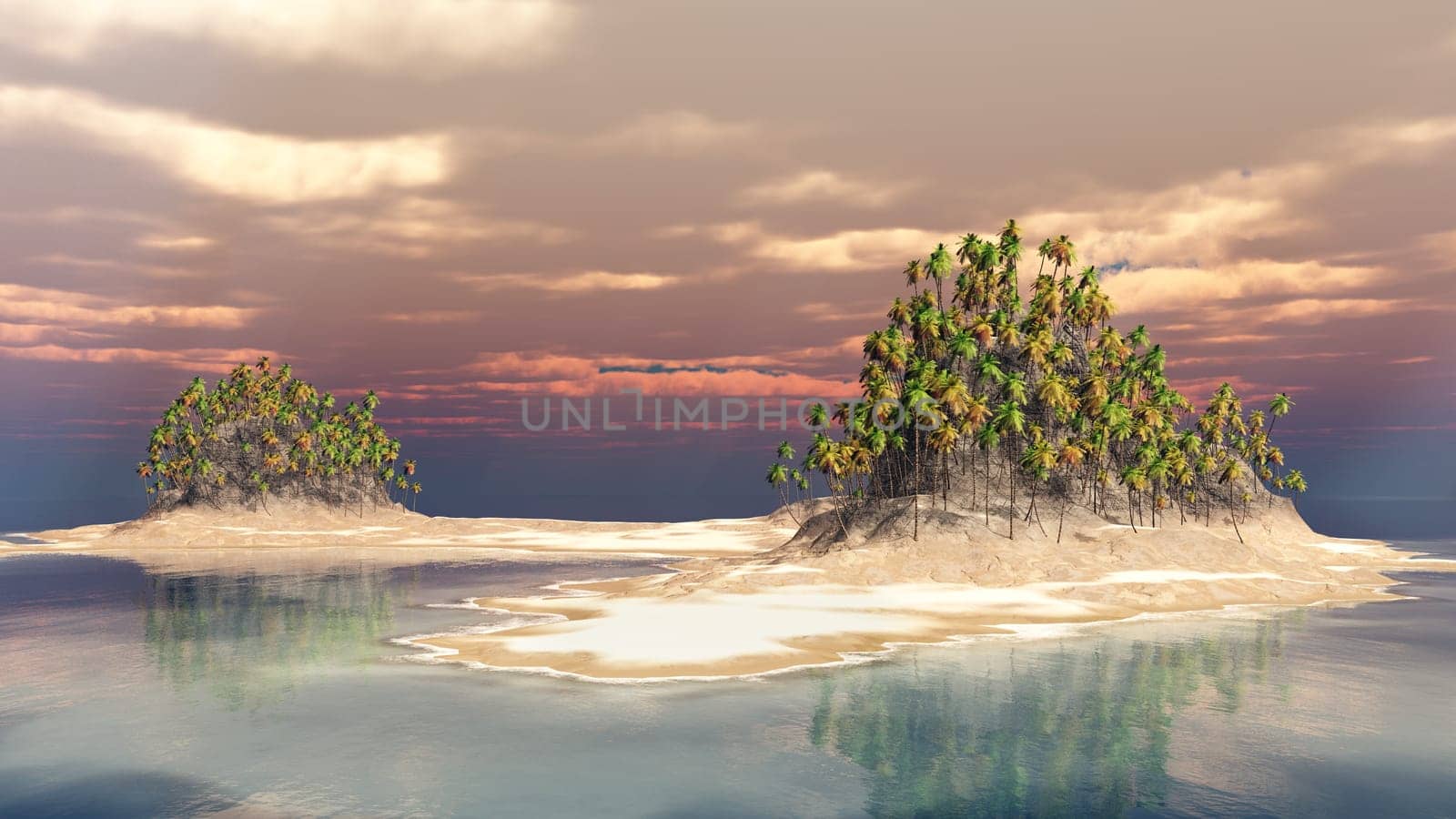 Computer-generated 3D illustration with an island in the ocean
