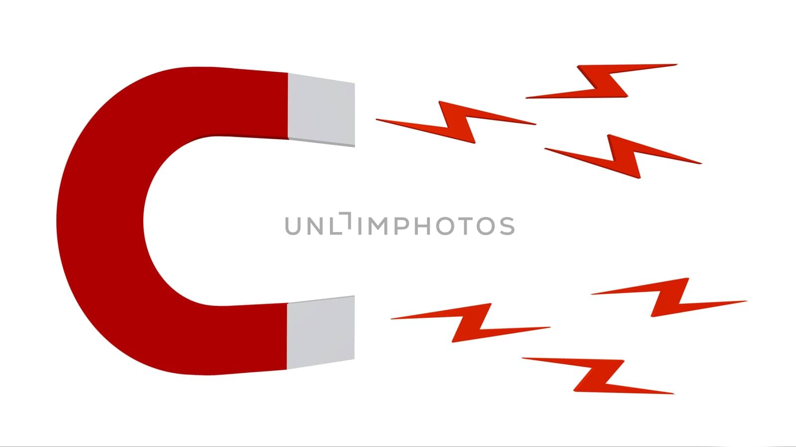 Computer-generated 3D illustration with a horseshoe magnet insulated on white background