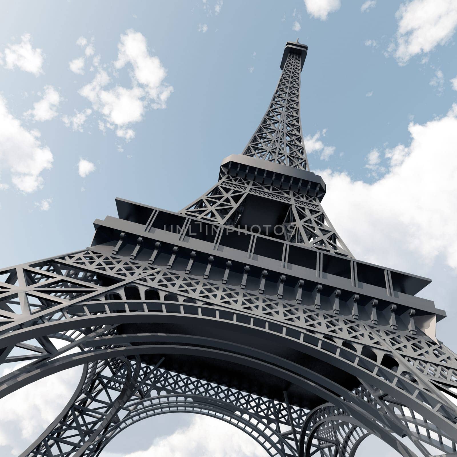 Computer-generated 3D illustration with the Eiffel Tower in Paris
