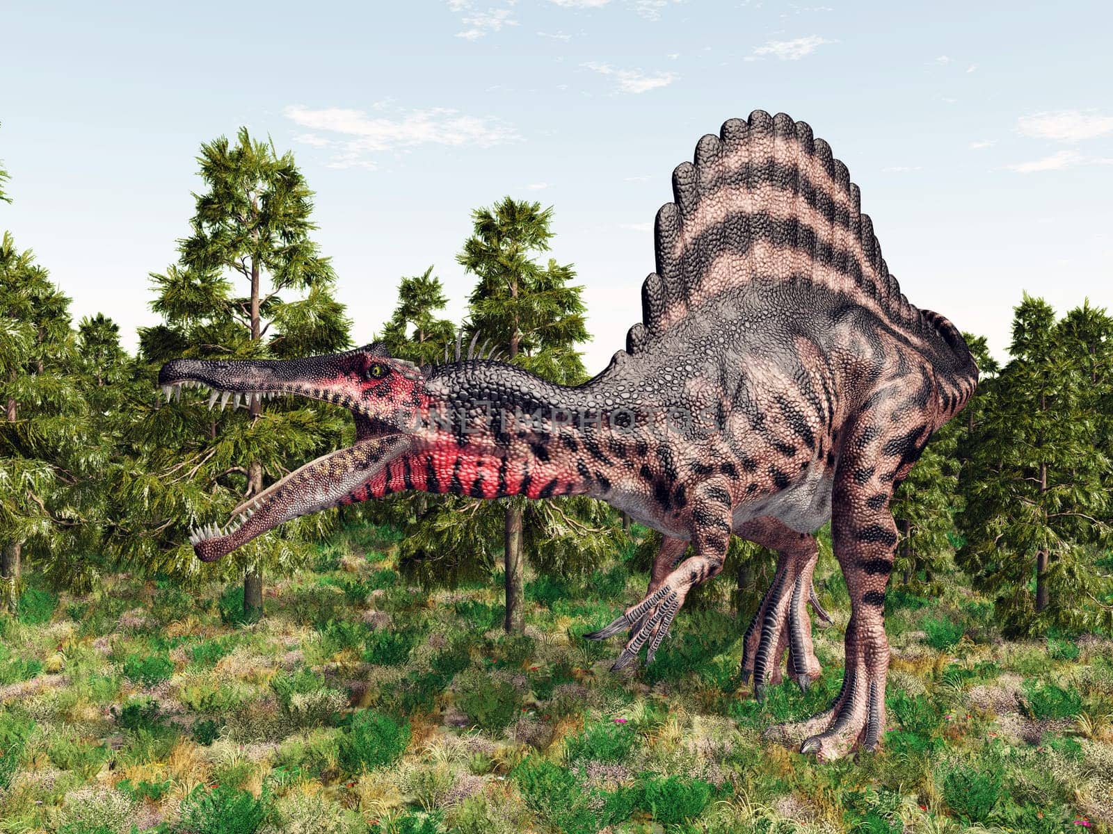 Computer-generated 3D illustration with the dinosaur Spinosaurus