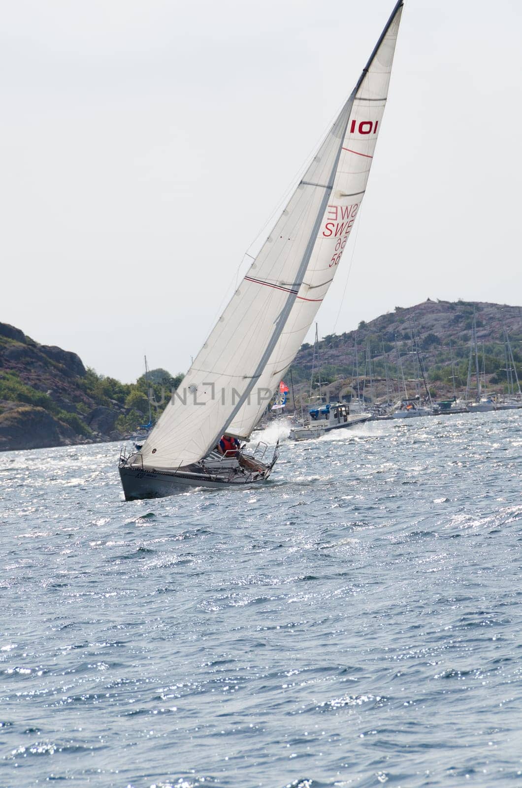 one sailing boat in a competition in sweden on the westcoast