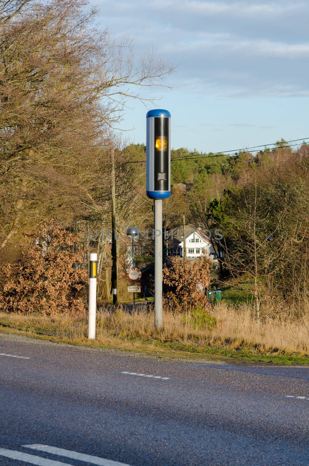 one speed camera on a swedish road ready to catch the driver