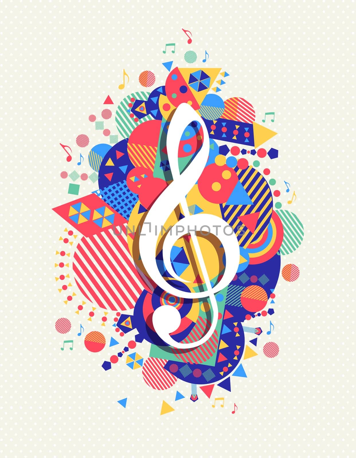 Music note g treble clef icon concept design with colorful geometry element background. EPS10 vector.
